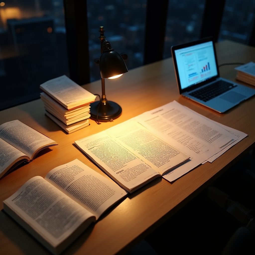 Espaço de pesquisa com materiais sobre psicologia do consumo